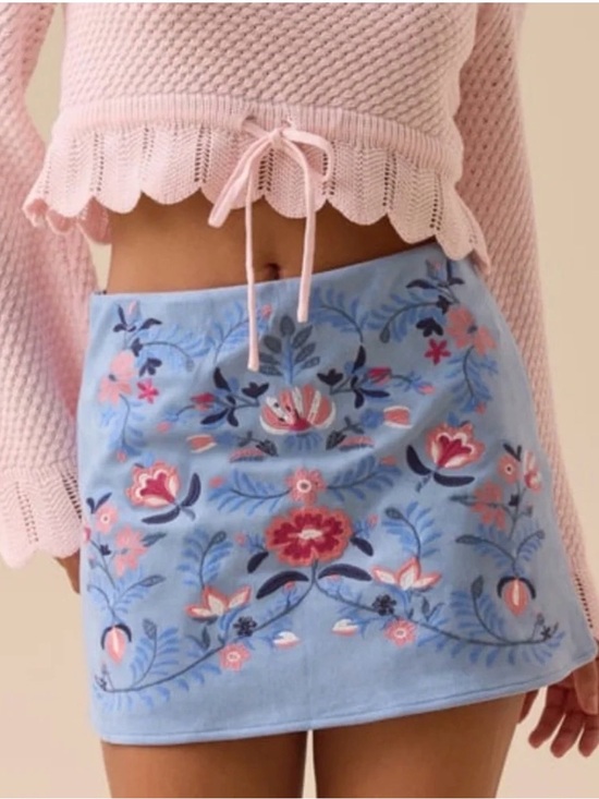 Altar'd State Dresses & Skirts - Altar'd State Light Blue Embroidered Floral Mini Skirt